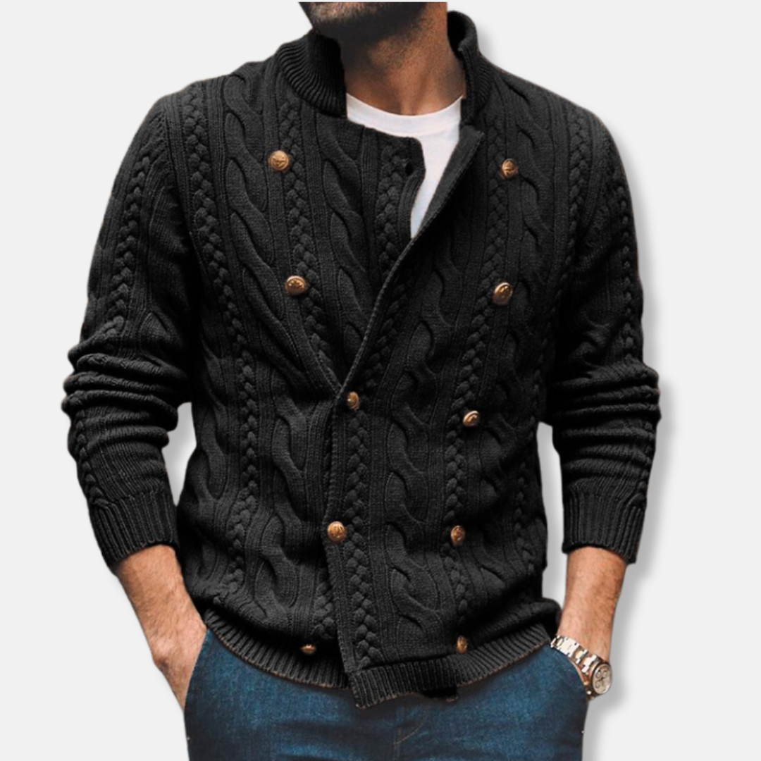 Heren Cardigan - Gebreid - Kabelpatroon - Double-Breasted Sluiting - Bandkraag
