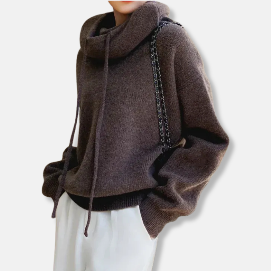 Dames Sweatshirt - Zachte Gebreide Stof - Oversized - Col Met Tunnelkoord