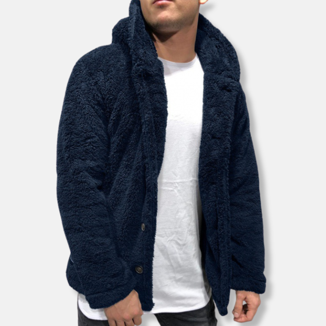 Herr Jacka med Huva – Fleece – Avslappnad Passform – Knäppning Casual Modell