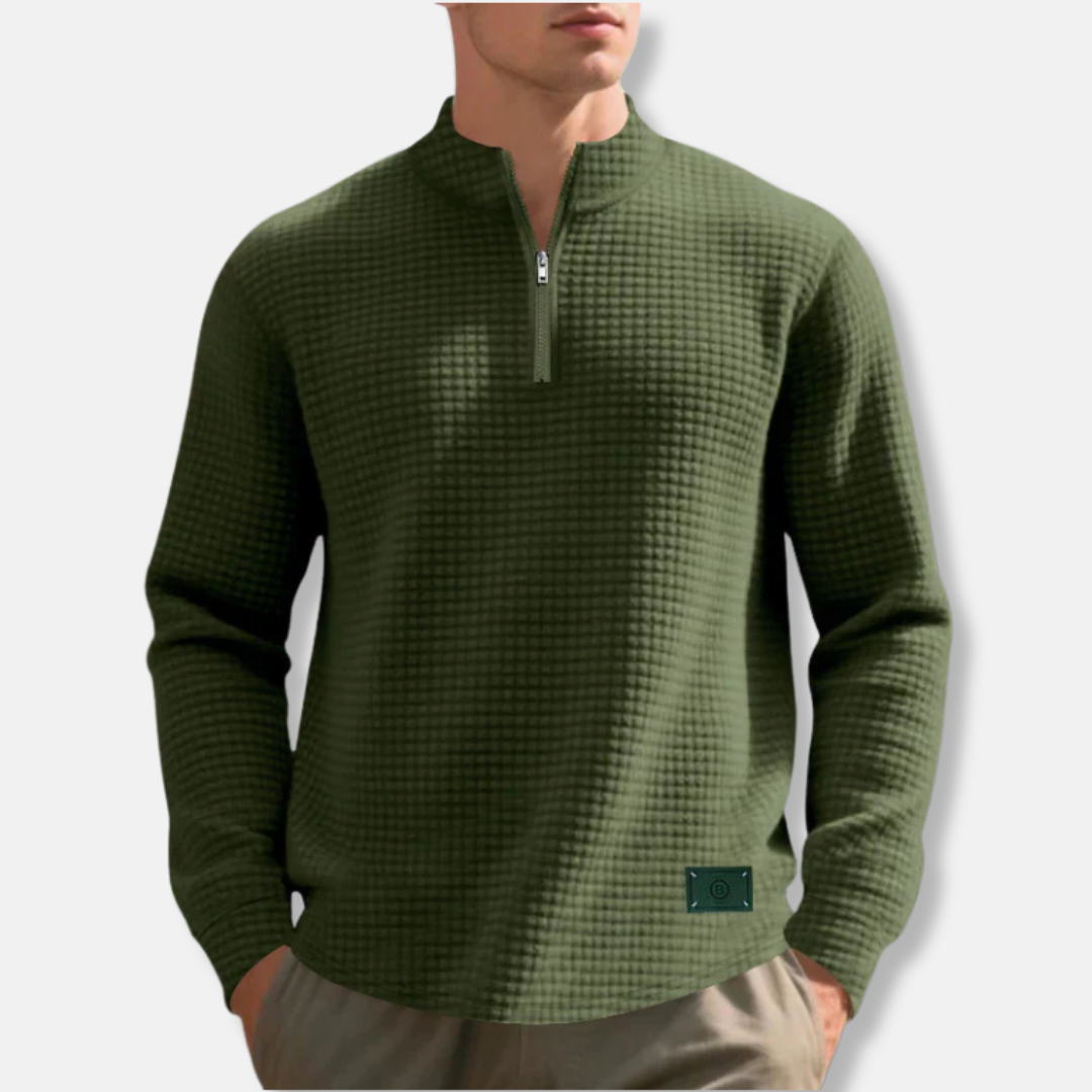 Heren Trui - Katoenmix - Regular Fit - Col Met Rits - Lange Mouwen
