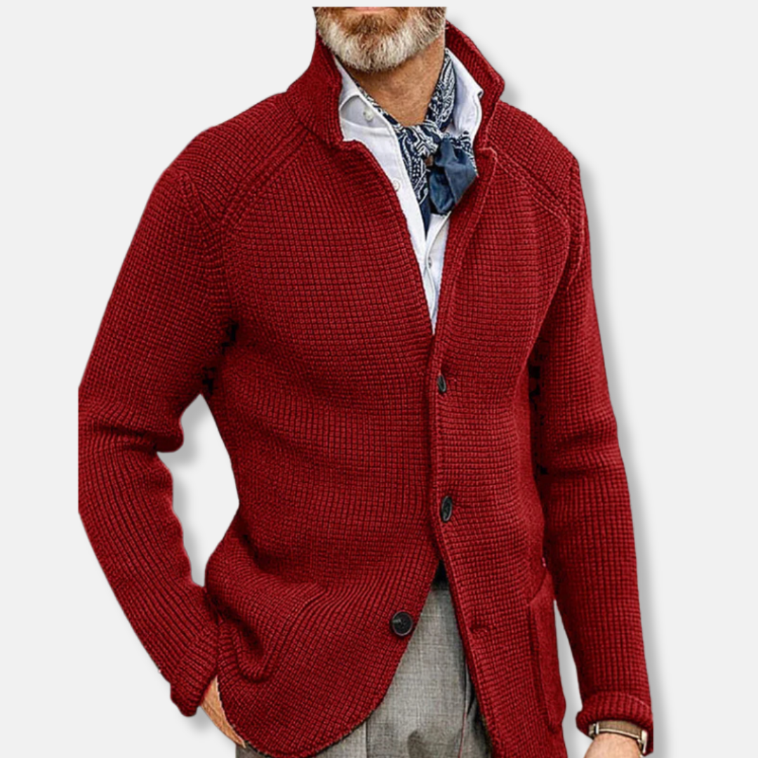 Heren Cardigan - Wolmix - Slim Fit - Opstaande Kraag