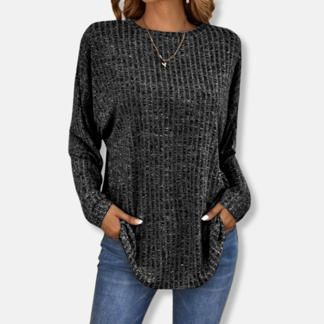 Dam Sweatshirt - Stickad - Lös Passform - Rund Nederkant