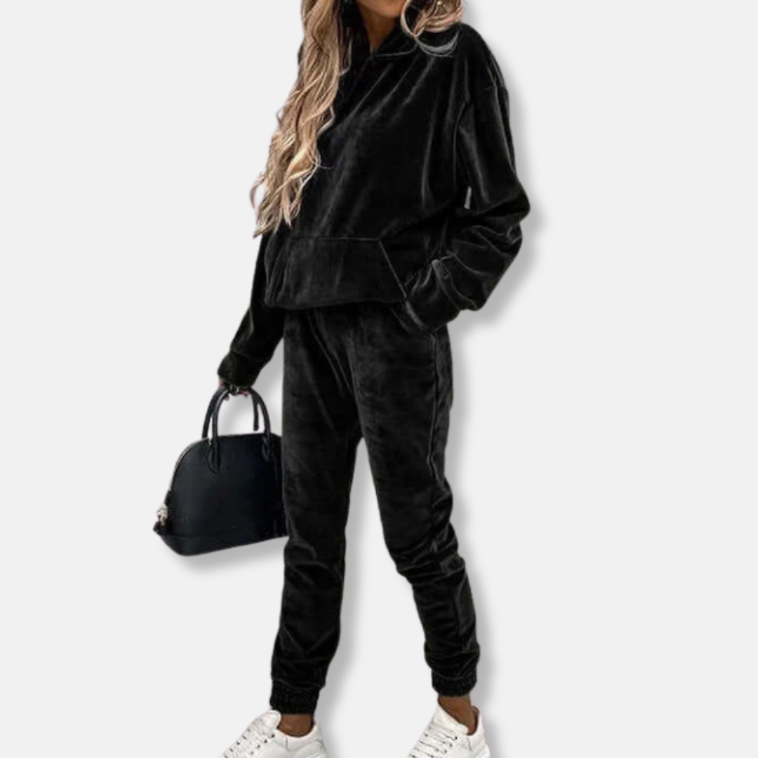 Damer Tvådelat Set - Sammet - Avslappnad Passform - Huva