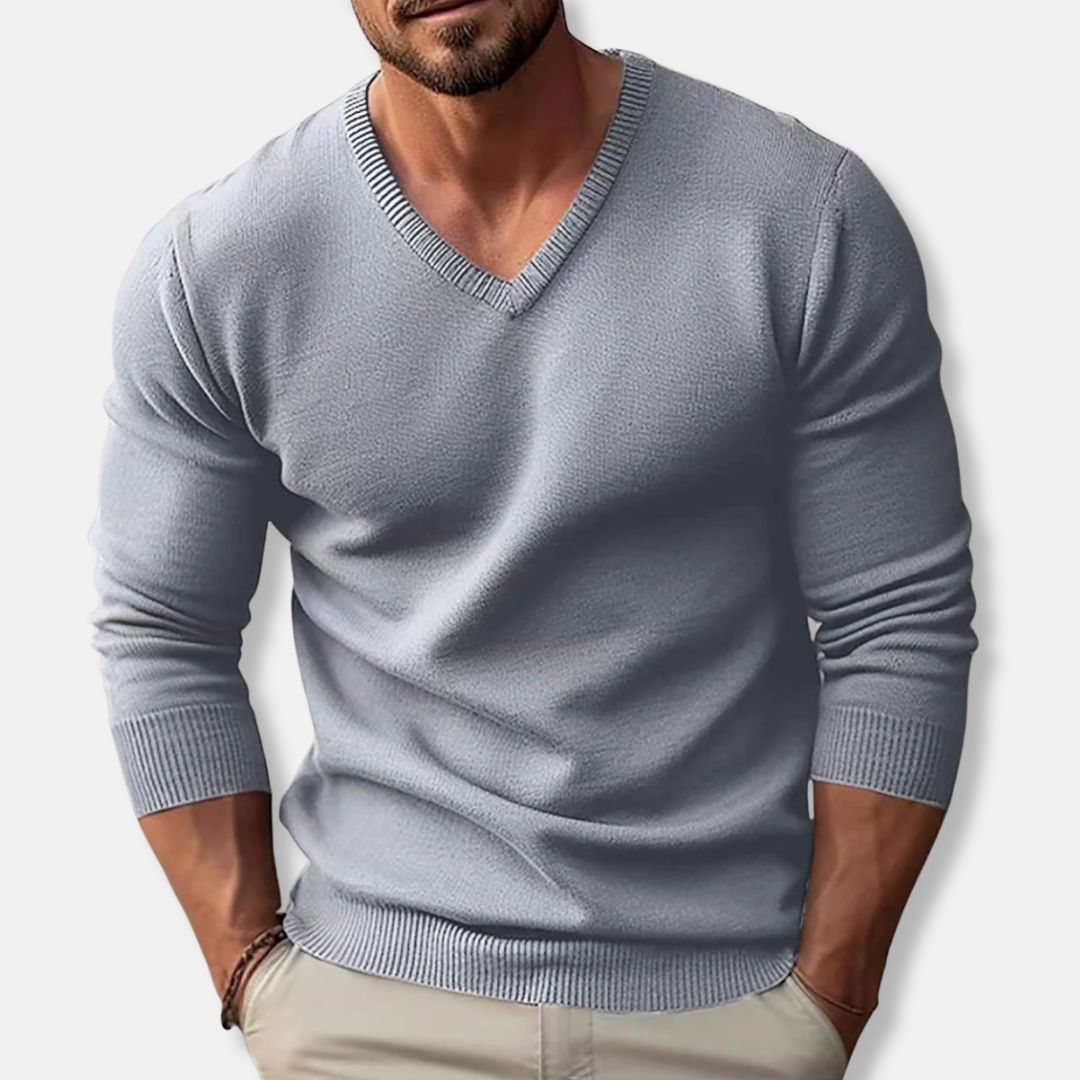 Heren Gebreide Trui – Slim Fit – V-Hals – Lange Mouwen – Zachte Katoen Look