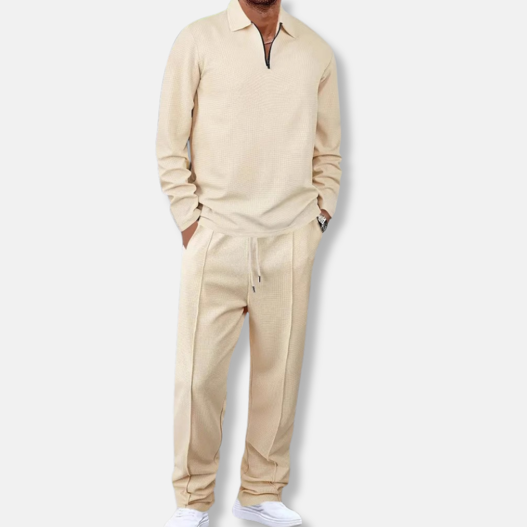 Herr Tvådelat Set - Stickat Tyg - Bekväm Passform - Quarter-Zip Krage