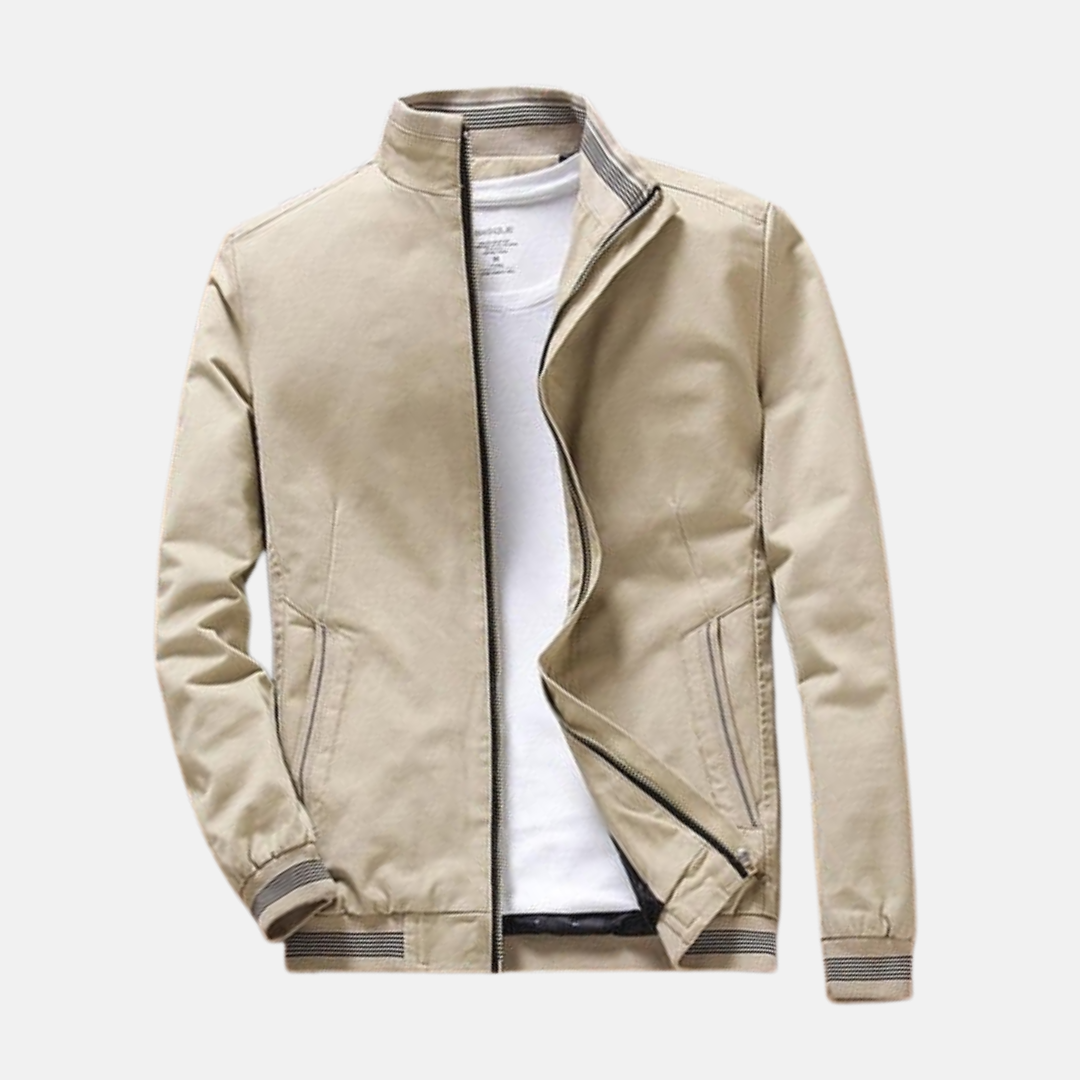 Herr bomberjacka – Casual passform – Bomullsblandning – Dragkedja – Ribbade kanter – Stående krage