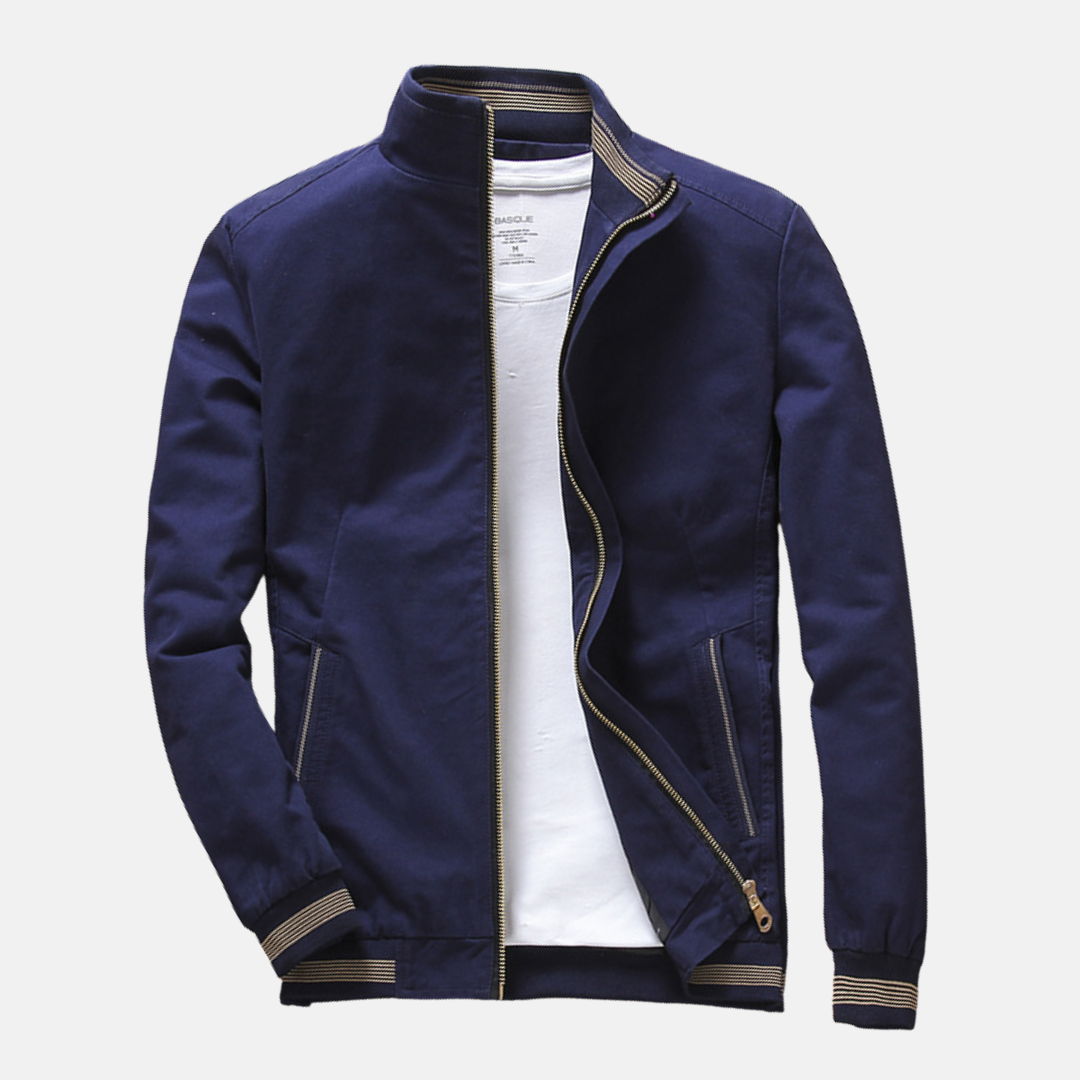 Herr Jacka – Slim Passform – Lättviktsvävt Tyg – Ståkrage – Dragkedjefickor