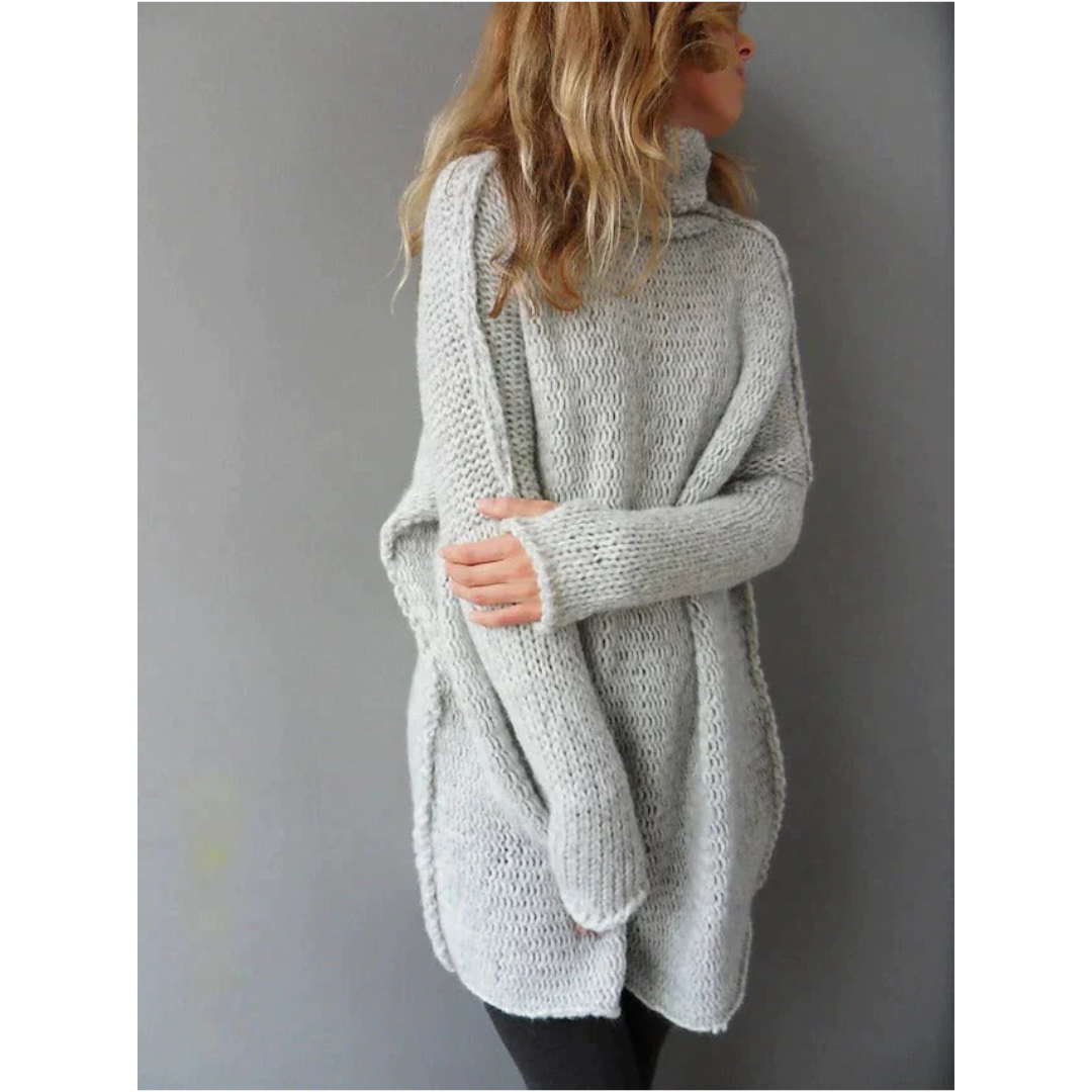 Dames Trui – Oversized Pasvorm – Chunky Gebreid – Colkraag – Verlaagde Schouders