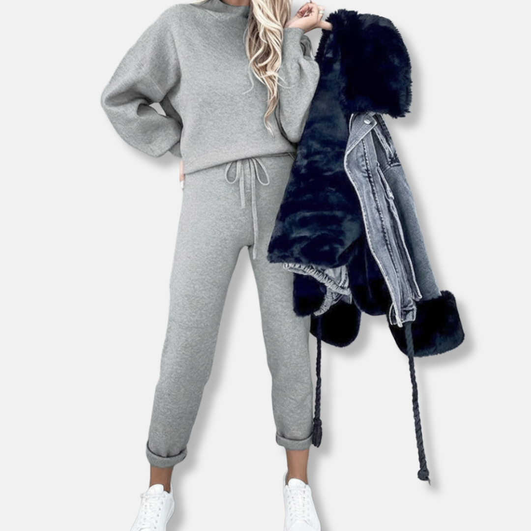 Damer Tvådelat Set - Stickat Tyg - Lös Passform - Långa Ärmar