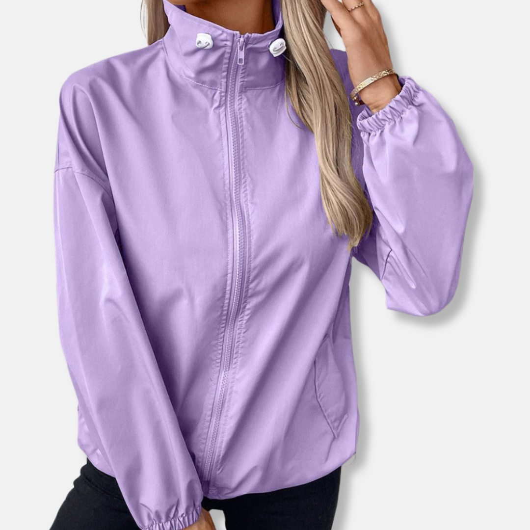 Dam Jacka – Avslappnad Passform – Vindtät Vattenavvisande – Hög Krage och Fickor