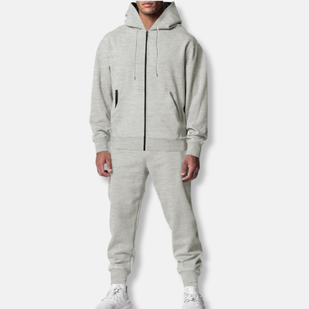 Herr Tvådelat Set - Mjukt Stickat Tyg - Lös Passform - Huva