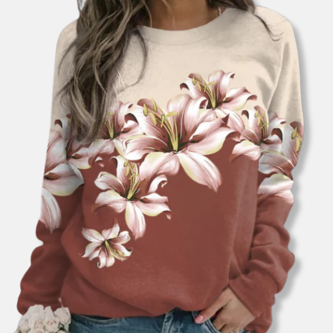 Dames Sweatshirt - Katoenmix - Relaxte Pasvorm - Lange Mouwen - Bloemenprint