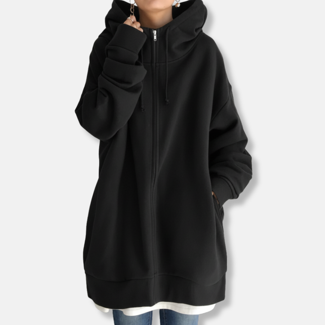 Dam Hoodie – Oversized Passform – Varm Mjuk Fleece – Dragkedja – Casual Lång Modell