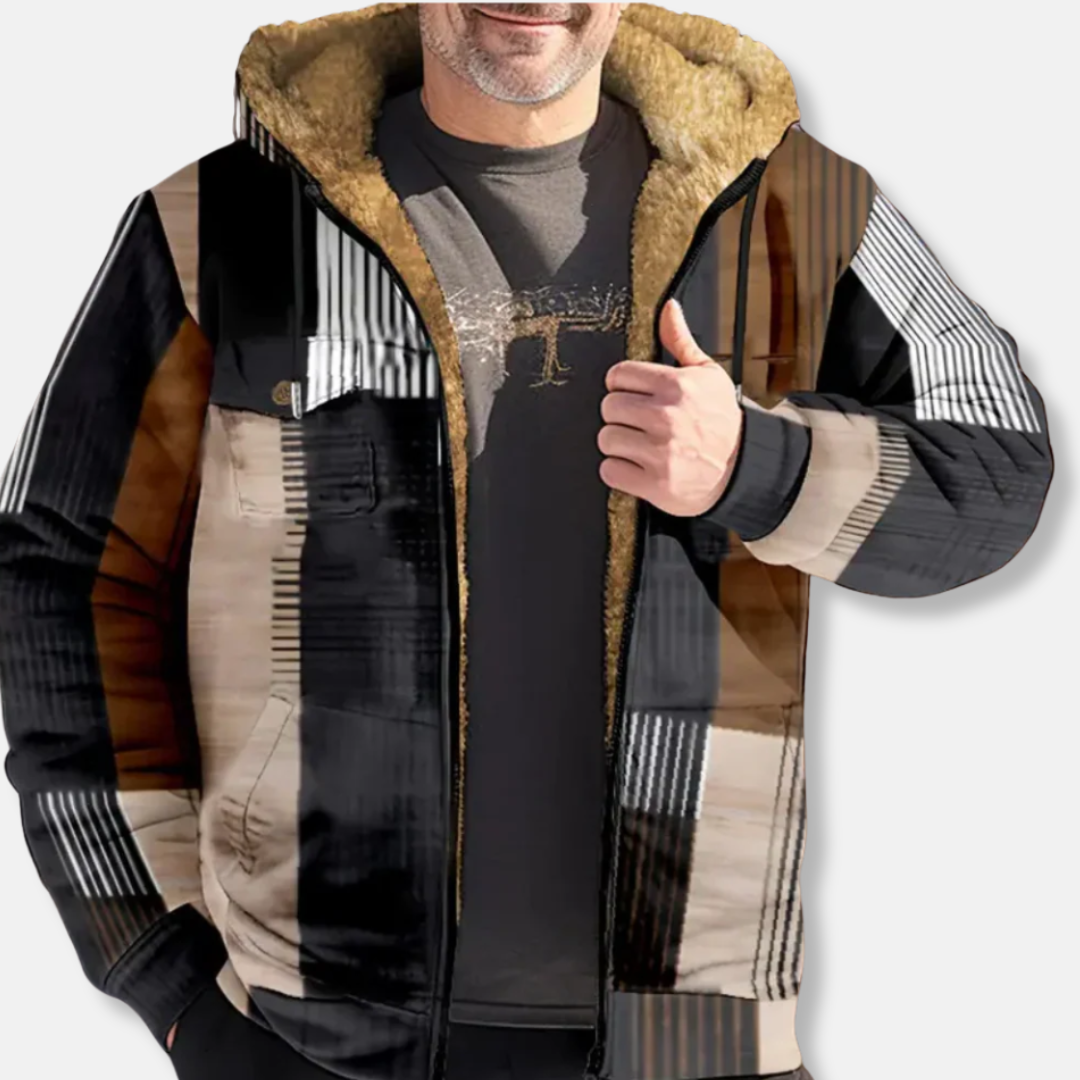 Heren Hoodiejas - Geweven Stof - Regular Fit - Sherpa Capuchon - Hip Lengte