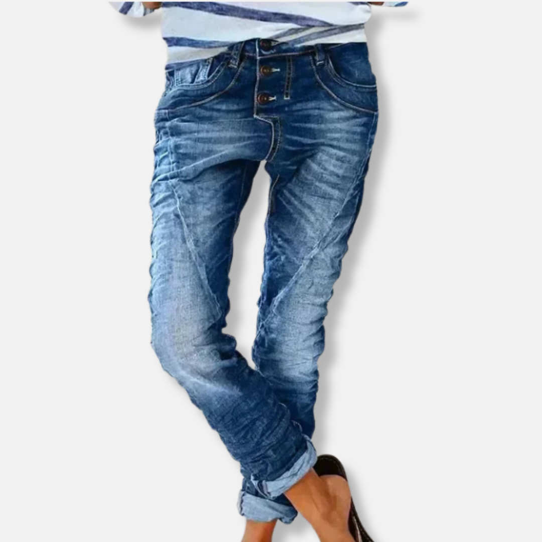 Dames Jeans - Katoenmix - Relaxed Slouchy Fit - Enkelhoogte Met Omgeslagen Zoom