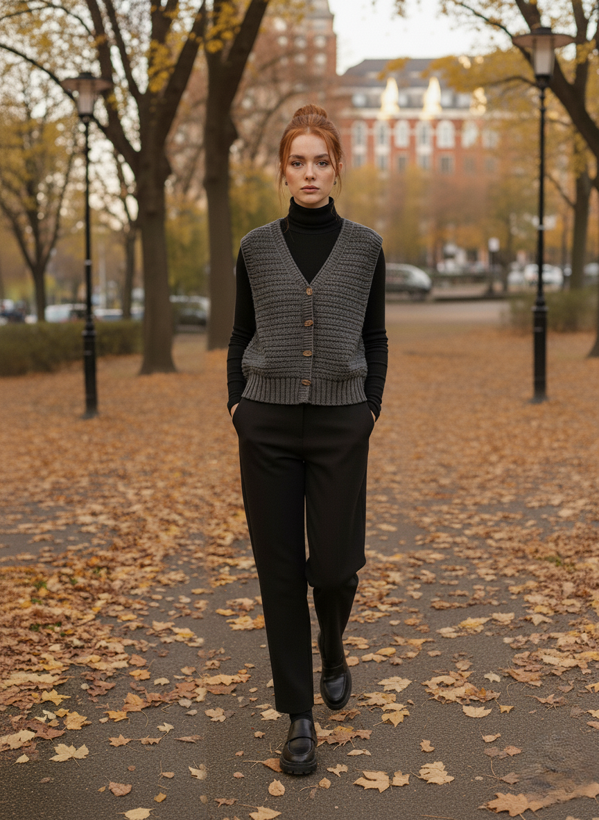 Ärmlös stickad väst för damer - Knäppning - Casual stil