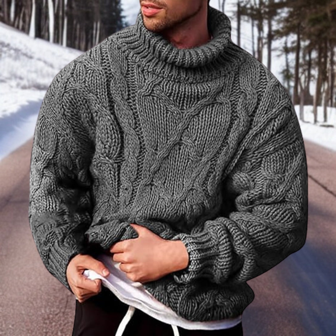 Heren Trui – Wolmix – Relaxed Fit – Kabelgebreid – Turtleneck Pullover