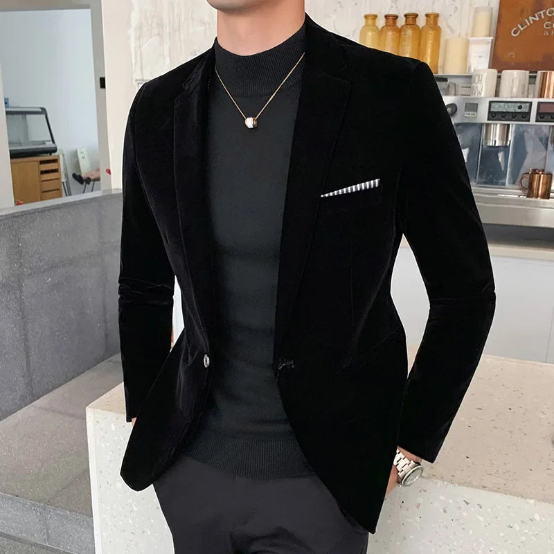 Heren Blazer – Slim Fit – Luxe Fluweel – Enkelsluiting – Gestructureerd Design