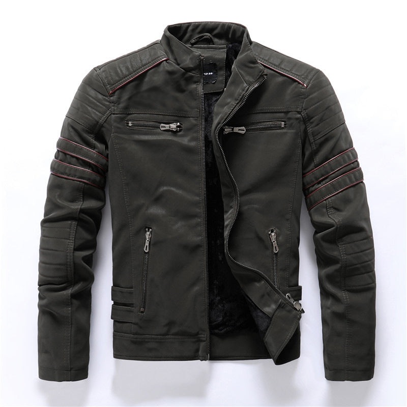 Heren Bikerjack – Slim Fit – Imitatieleer – Gewatteerde Schouders – Ritszakken