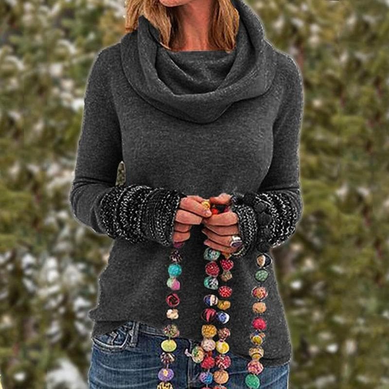 Dames Gebreide Top – Zachte Knit – Relaxte Pasvorm – Colkraag – Textuurmanchetten
