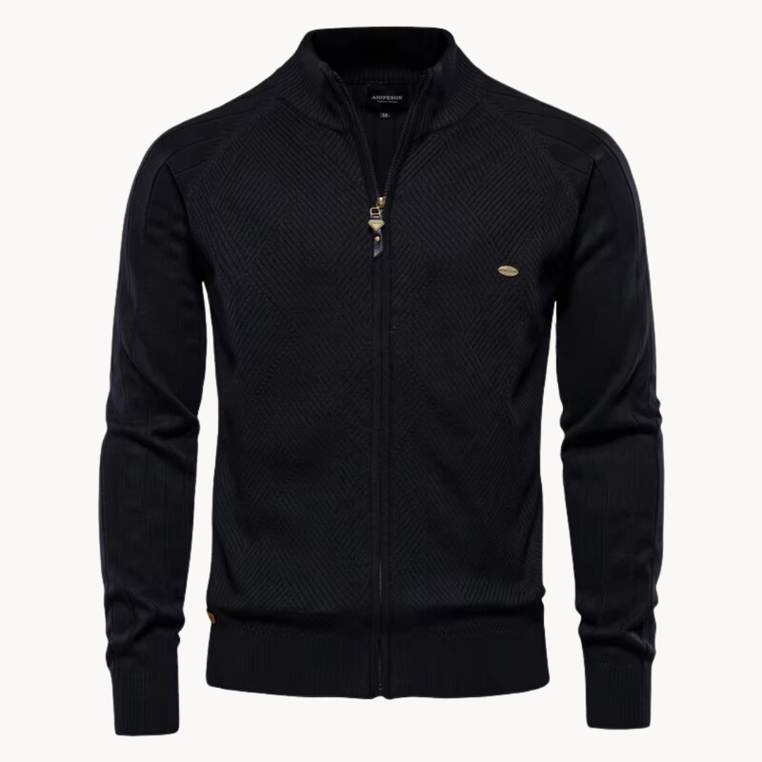 Herenjack – Slim Fit – Gebreide Wolmix – Ritssluiting – Geribde Boorden
