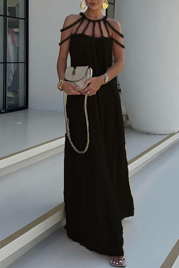 Dames Maxi Jurk – Relaxte Pasvorm – Halternek – Gevlochten Detail – Linnen Look