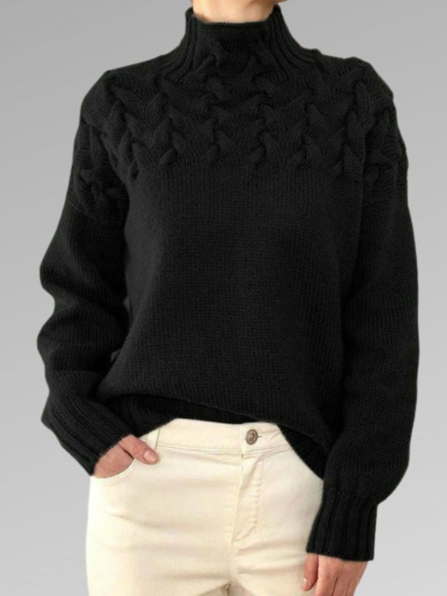 Dames Trui – Wolmix – Relaxed Fit – Kabelbreisel – Turtleneck Pullover