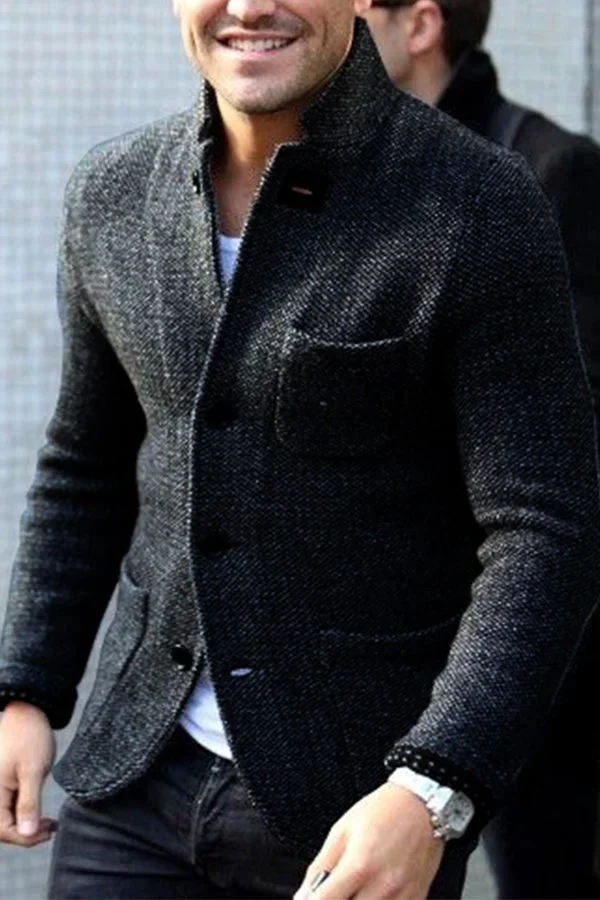 Heren Blazer – Tailored Fit – Tweedlook – Opstaande Kraag – Functionele Zakken