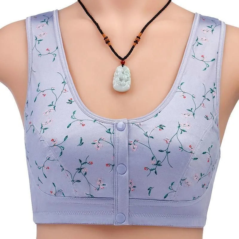 Dam Bralette – Mjukt Stickat – Sömlös – Knappstängning – Blommönster