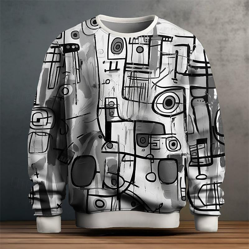 Heren Trui – Katoen Knit – Standaard Pasvorm – Geometrisch Patroon – Geribde Boorden