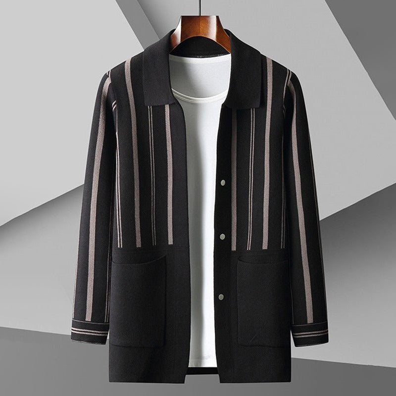 Herenvest – Relaxed Fit – Wolblend – Knoopsluiting – Voorzakken – Gestreept Ontwerp