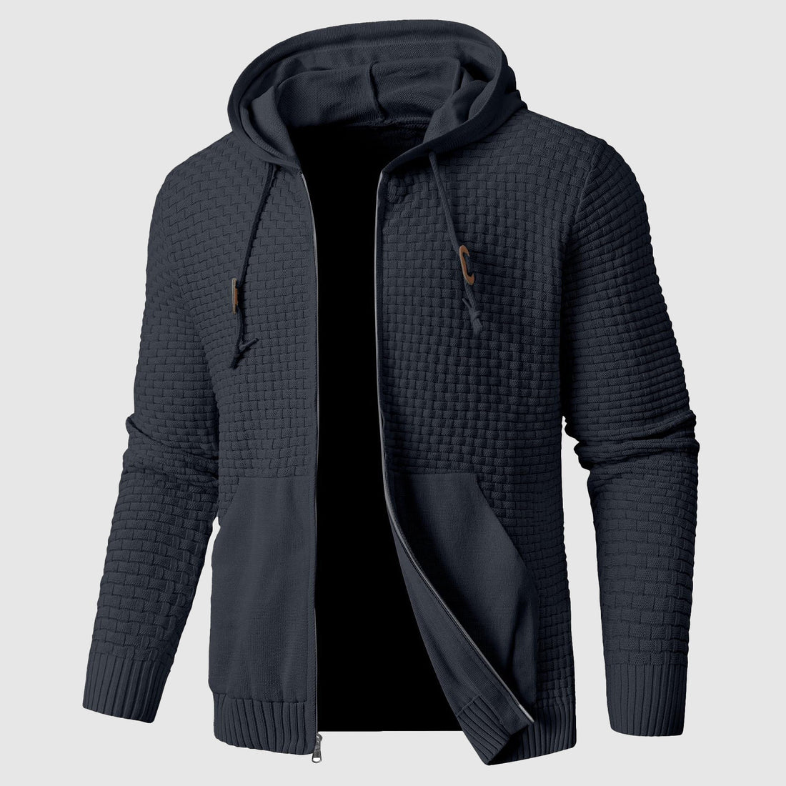 Heren Hooded Jacket – Waffle Knit – Regular Fit – Ritssluiting – Ribboorden