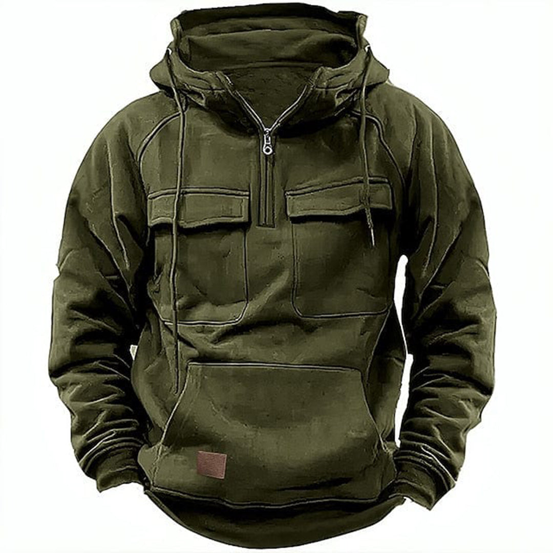 Heren Hoodie – Relaxed Fit – Katoenmix – Half Zip – Capuchon met Koord – Borstzakken