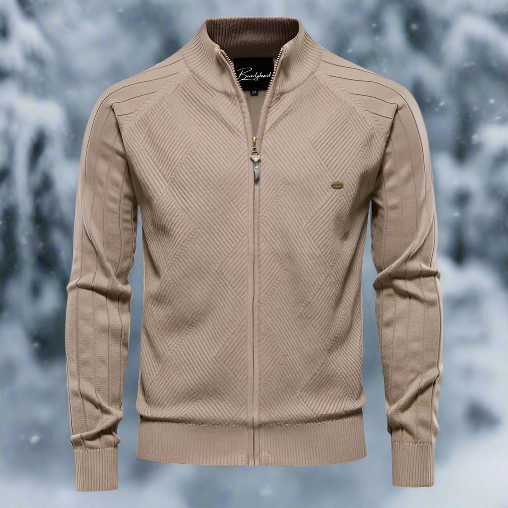 Heren Gebreid Jack – Regular Fit – Zacht Textuur Breisel – Hoge Kraag – Ritssluiting