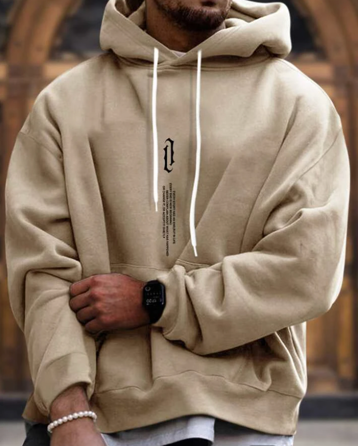 Heren Hoodie – Oversized Fit – Katoenmix – Kangaroozak – Ribboorden – Streetwear Style