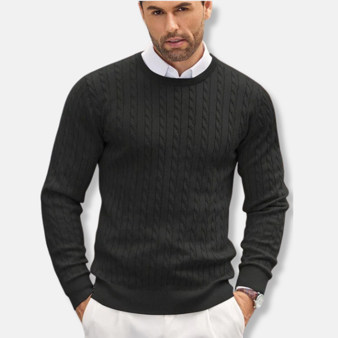 Heren Gebreide Trui – Slim Fit – Fijn Breisel – Ronde Hals – Kabelstructuur
