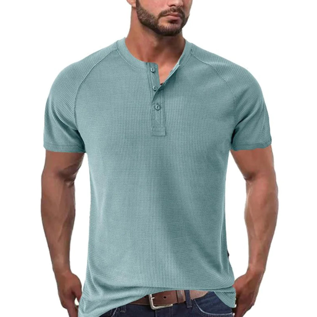 Heren Henley Shirt – Slim Fit – Zachte Knit – Korte Mouw Ademend Casual Model