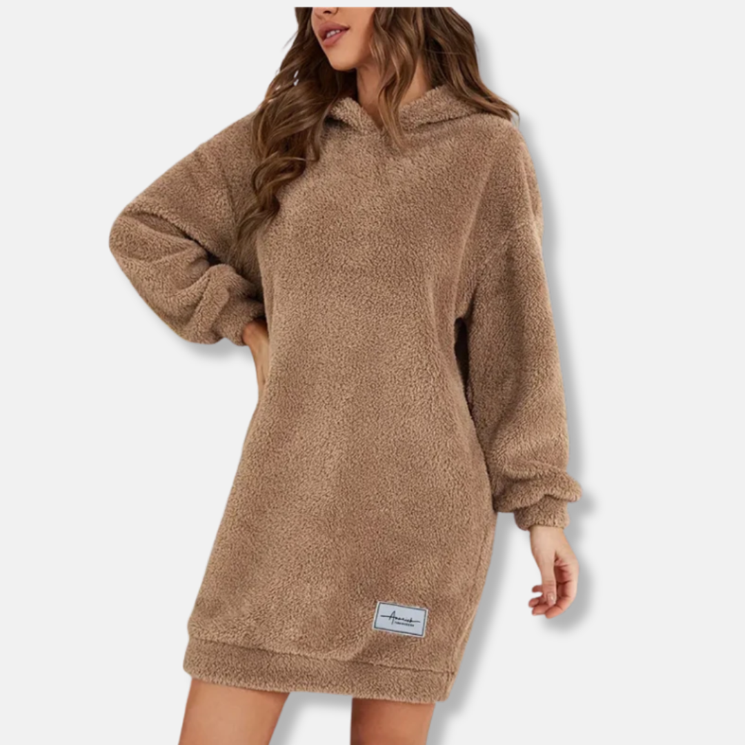 Dam Hoodie Klänning – Oversized Passform – Fleece – Långa Ärmar Casual Loungekläder