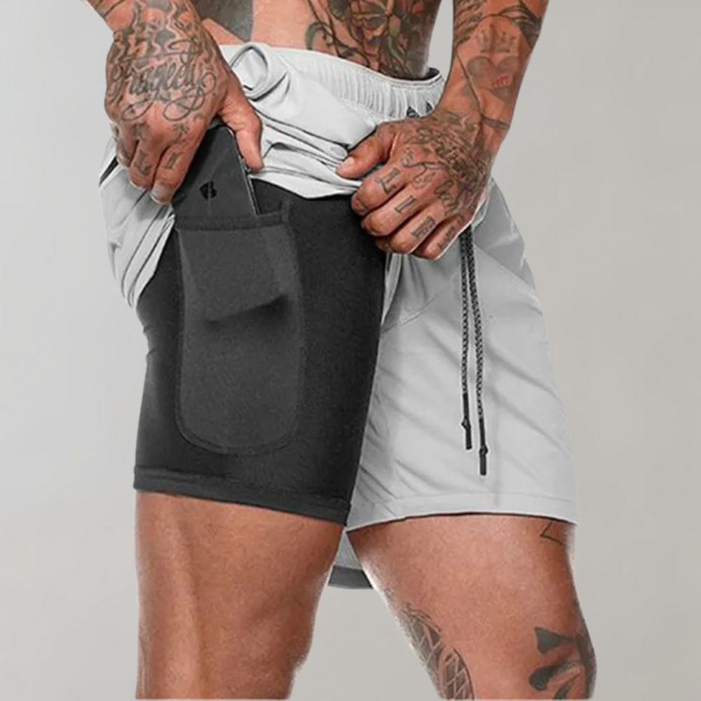 Heren Fitnessshort – Slim Fit – 2-in-1 Design – Ademend Stretchmateriaal – Binnenzak