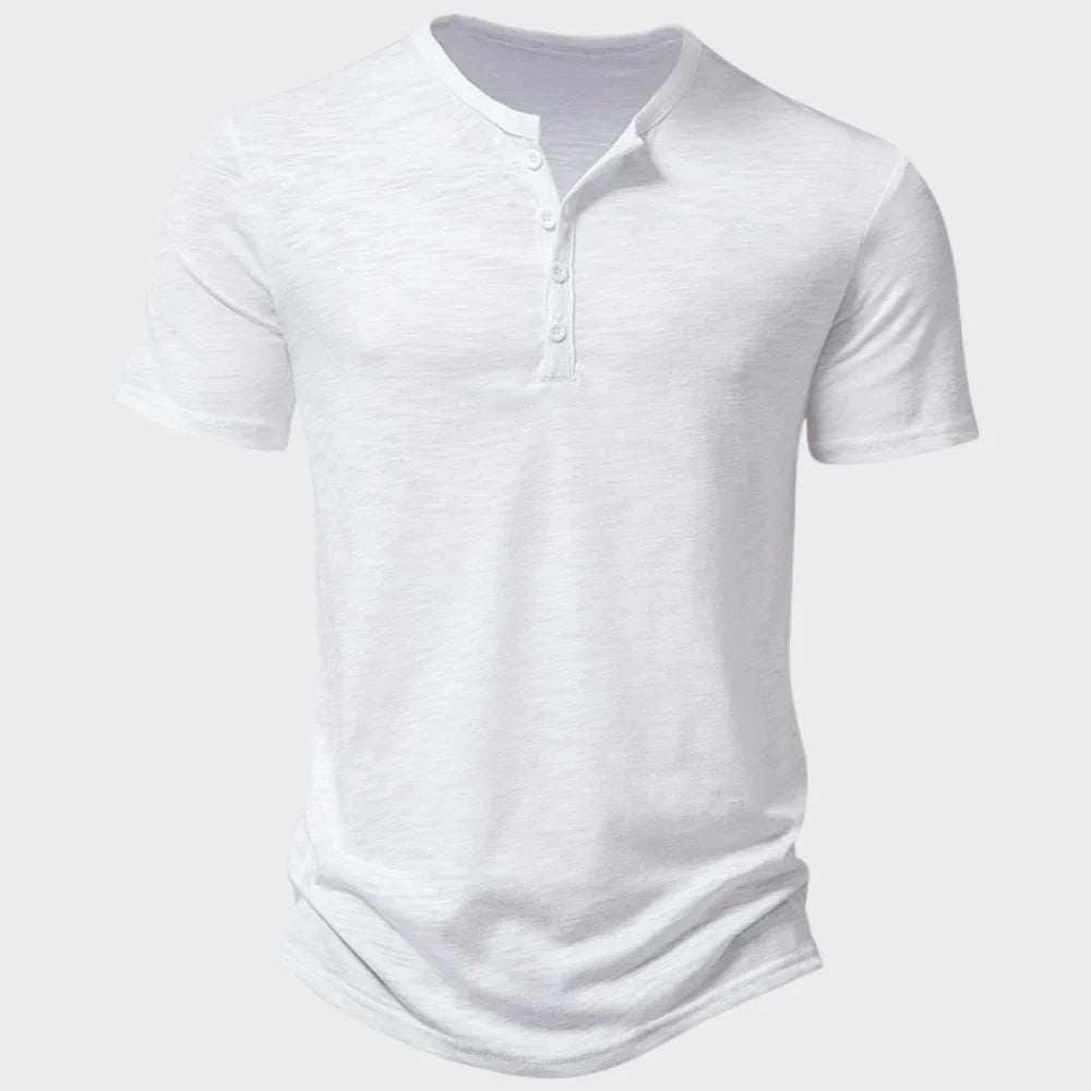 Heren T-shirt – Regular Fit – Henley Hals – Korte Mouwen – Zachte Ademend Gebreid