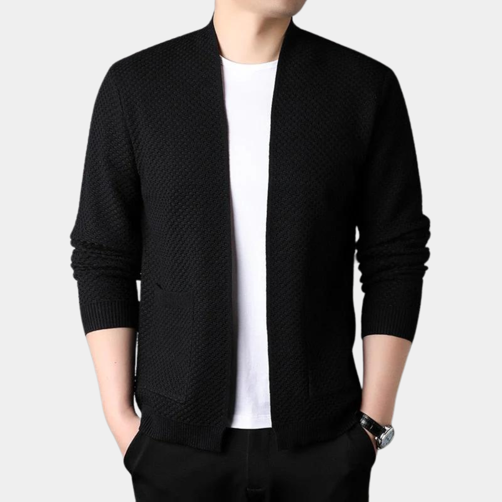 Heren Blazer – Slim Fit – Gebreide Stof – Open Voorzijde – Ribboord Accent