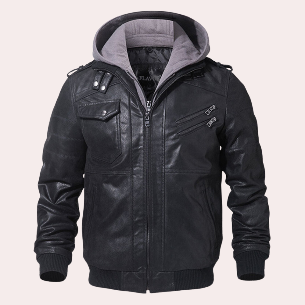 Heren Hooded Jack – Imitatieleer – Gewatteerde Voering – Ritszakken – Getailleerd Model