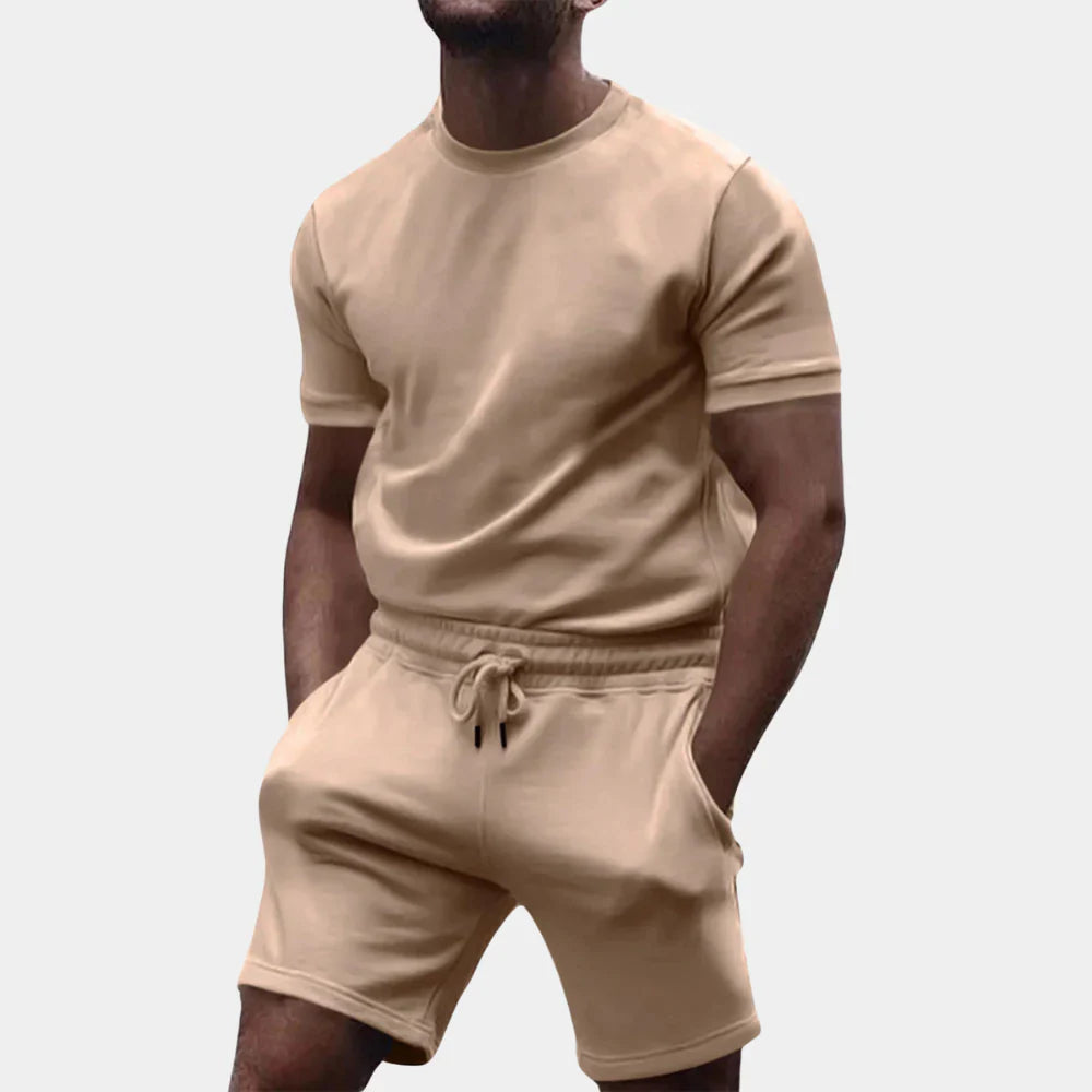 Heren Set – T-shirt met Regular Fit & Shorts met Trekkoord – Ademend & Zacht