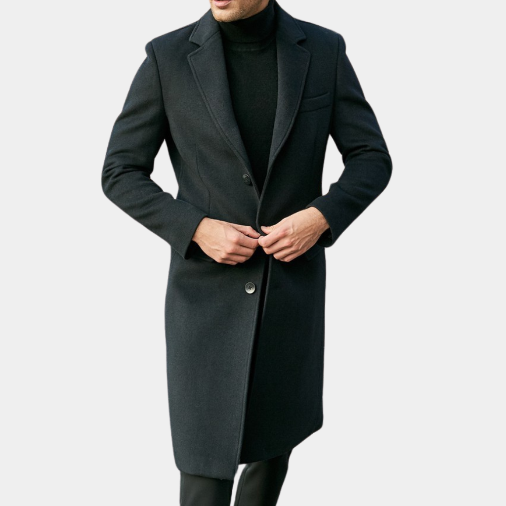 Heren trenchcoat – Tailored fit – Wolmix – Lange lengte – Notch revers – Enkele rij knopen