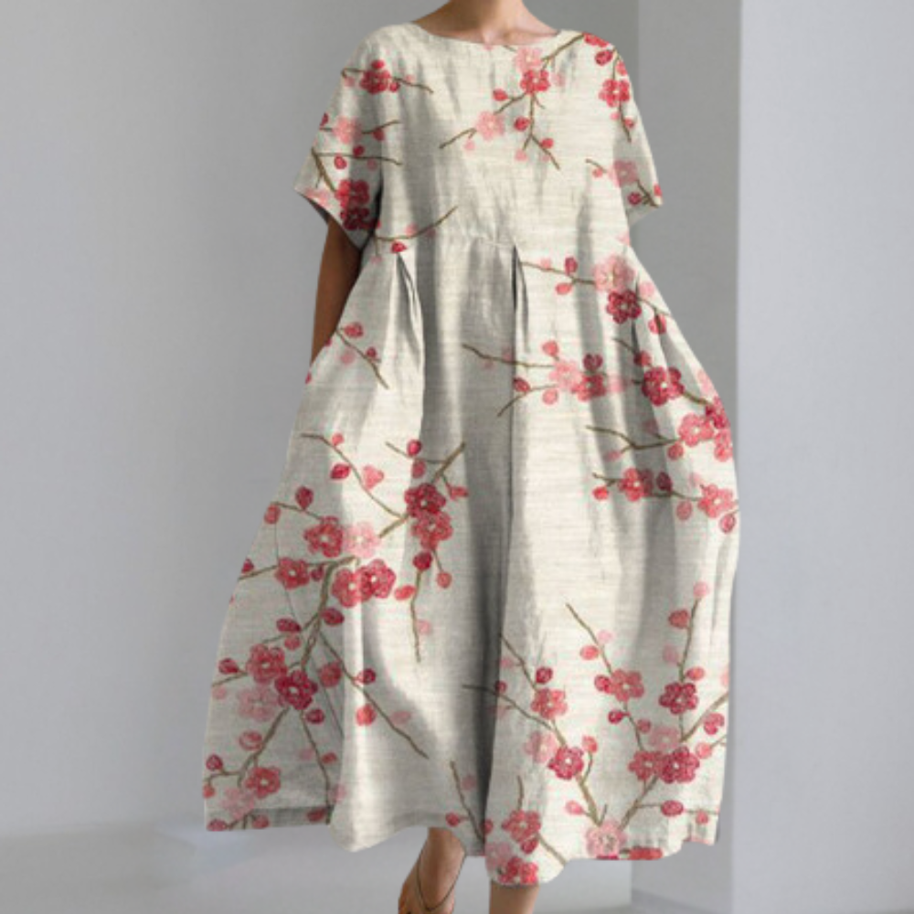 Dames Jurk – Oversized Pasvorm – Natuurlijke Stoffen – Abstract Patroon – Maxi Lengte