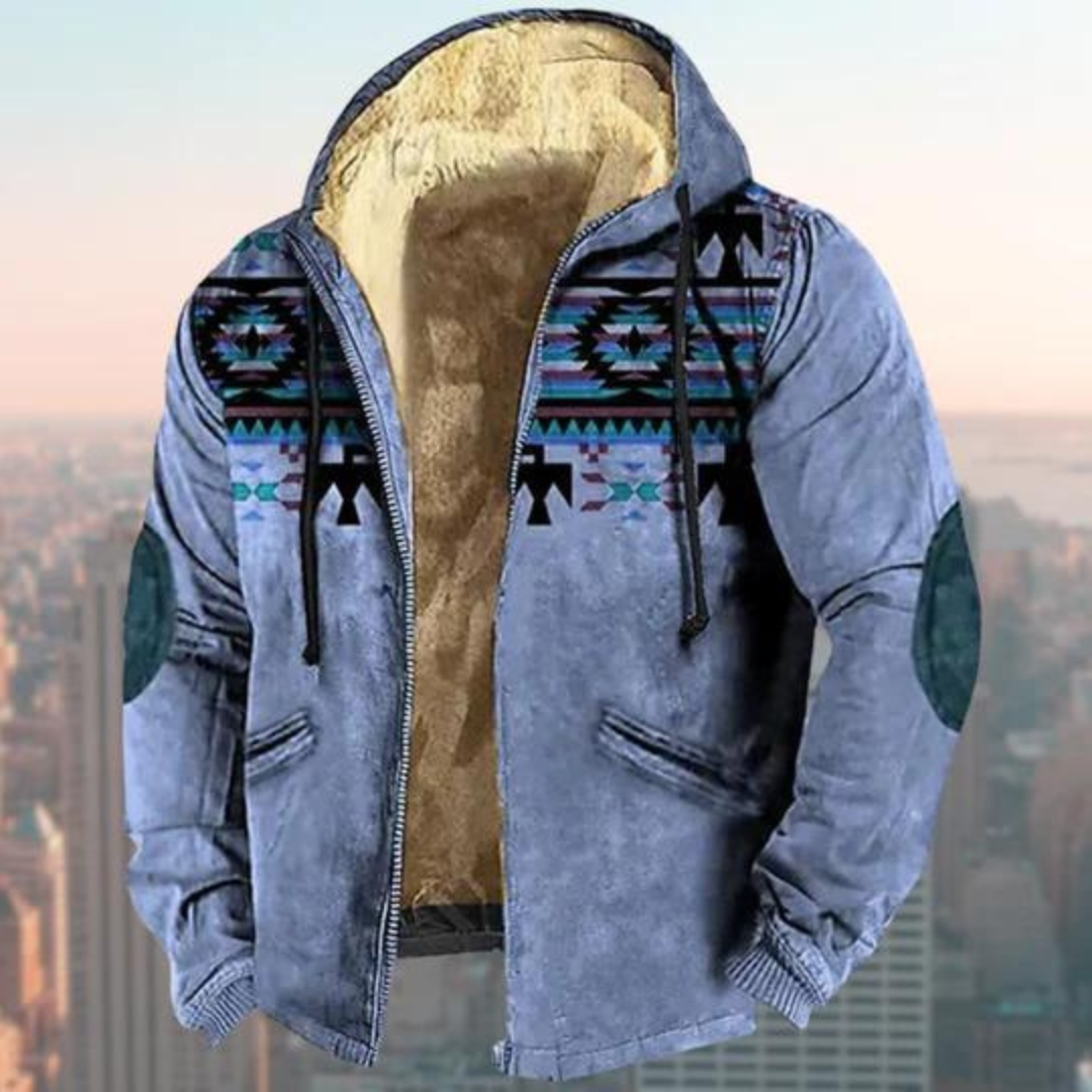 Heren hooded jack – Regular fit – Suède look – Geometrisch patroon – Ritssluiting