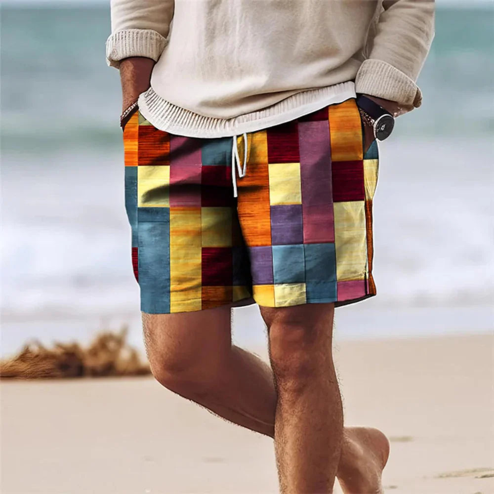 Heren Short – Relaxed Fit – Geometrisch Patroon – Ademend Materiaal – Trekkoord