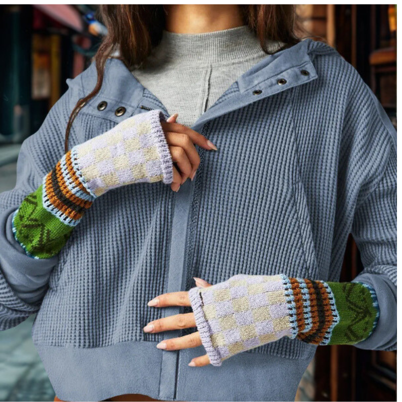 Dames Hoodie - Wafeltricot - Cropped Lengte - Geribde Manchetten Met Duimgaten