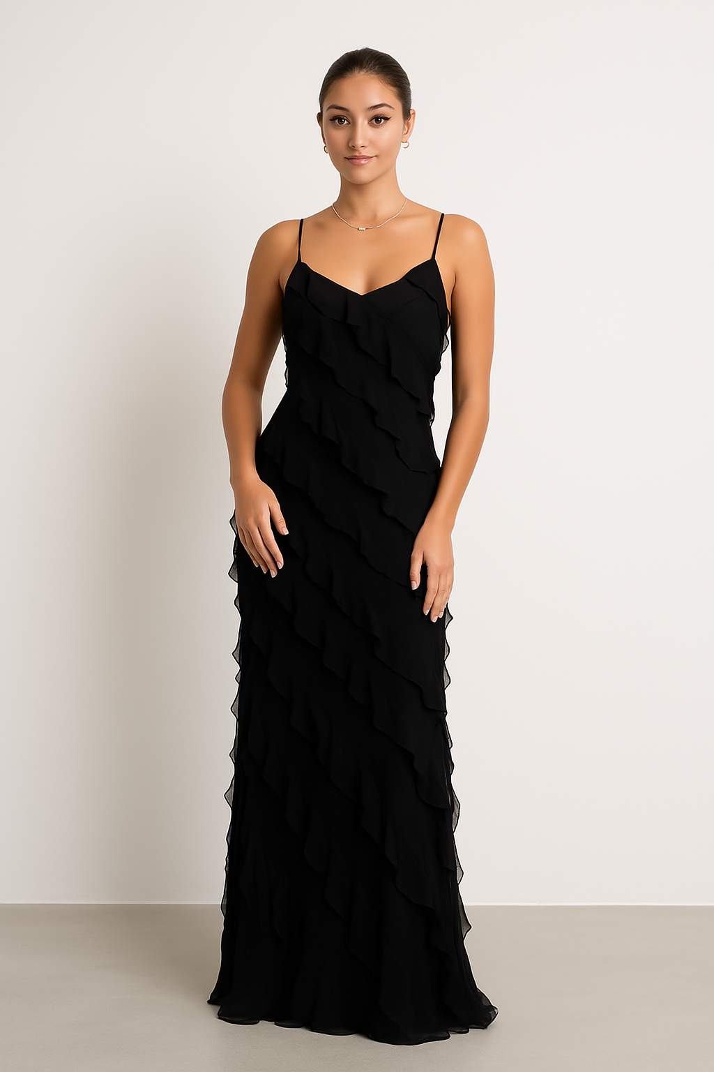 Dames Maxi Jurk – Slim Fit – Spaghettibandjes – Ruches – Luchtige Elegante Look