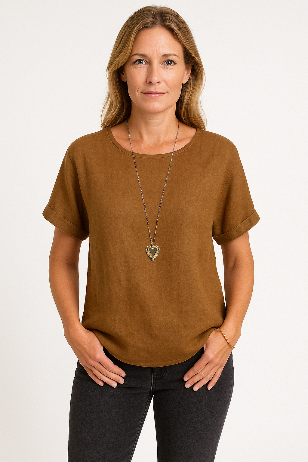Dames T-shirt – Linnenmix – Losse Pasvorm – Korte Mouw – Ademend Casual Model